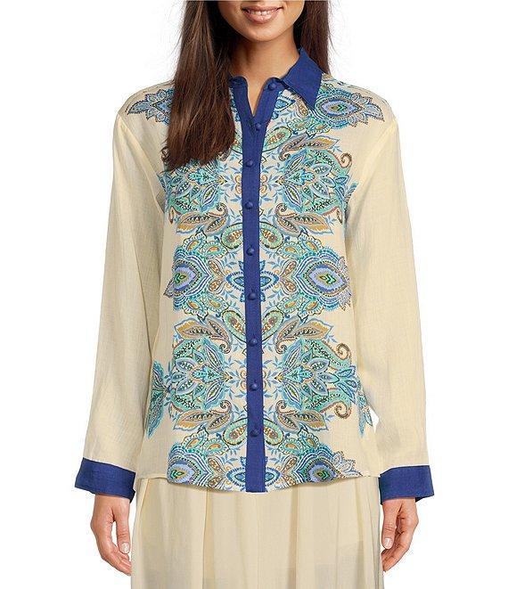 JOHNNY WAS Woven Printed Pleat Back Oversized Shirt Product Image