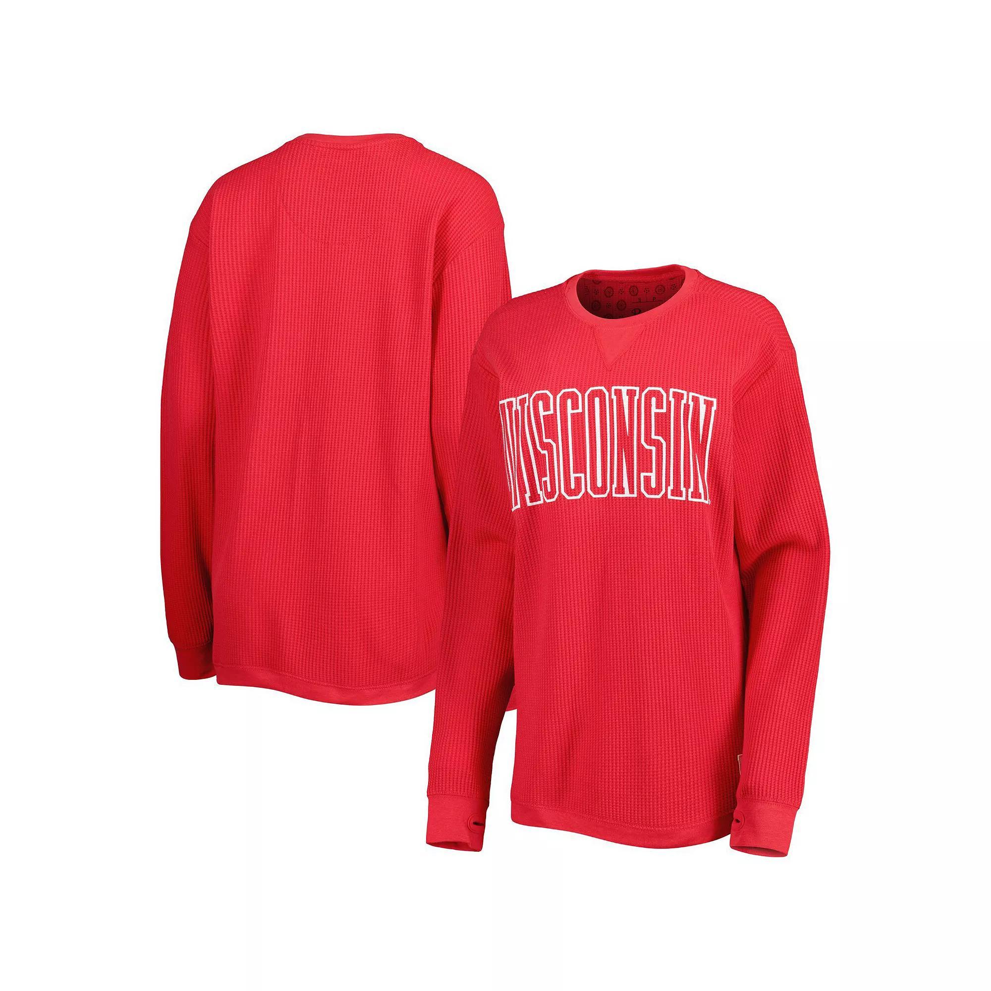 Women's Pressbox Red Wisconsin Badgers Surf Plus Size Southlawn Waffle-Knit Thermal Tri-Blend Long Sleeve T-Shirt, Size: Large Product Image