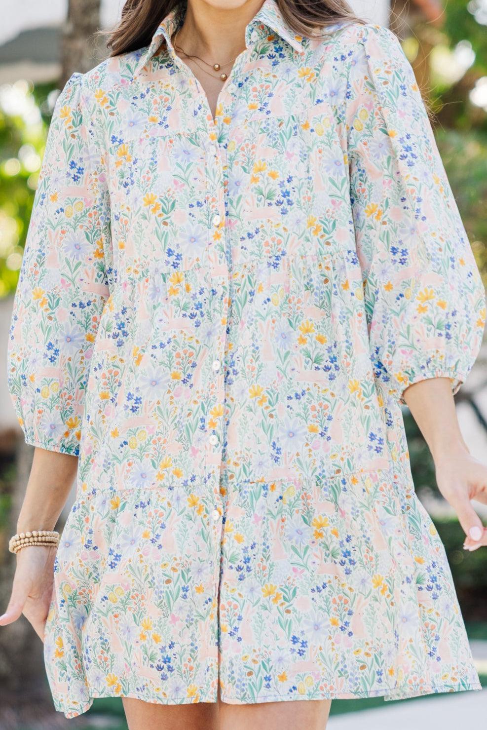 On Your Way Light Blue Easter Floral Babydoll Dress Female Product Image