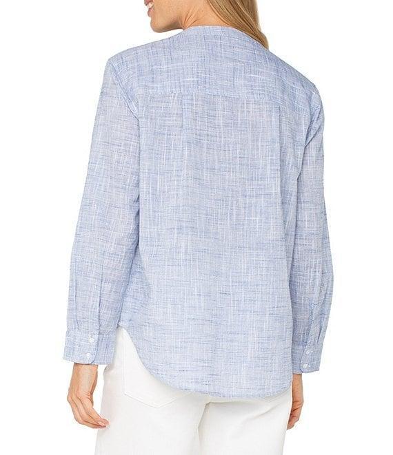 Liverpool Los Angeles Woven V-Neck Long Sleeve Button Front Shirt Product Image