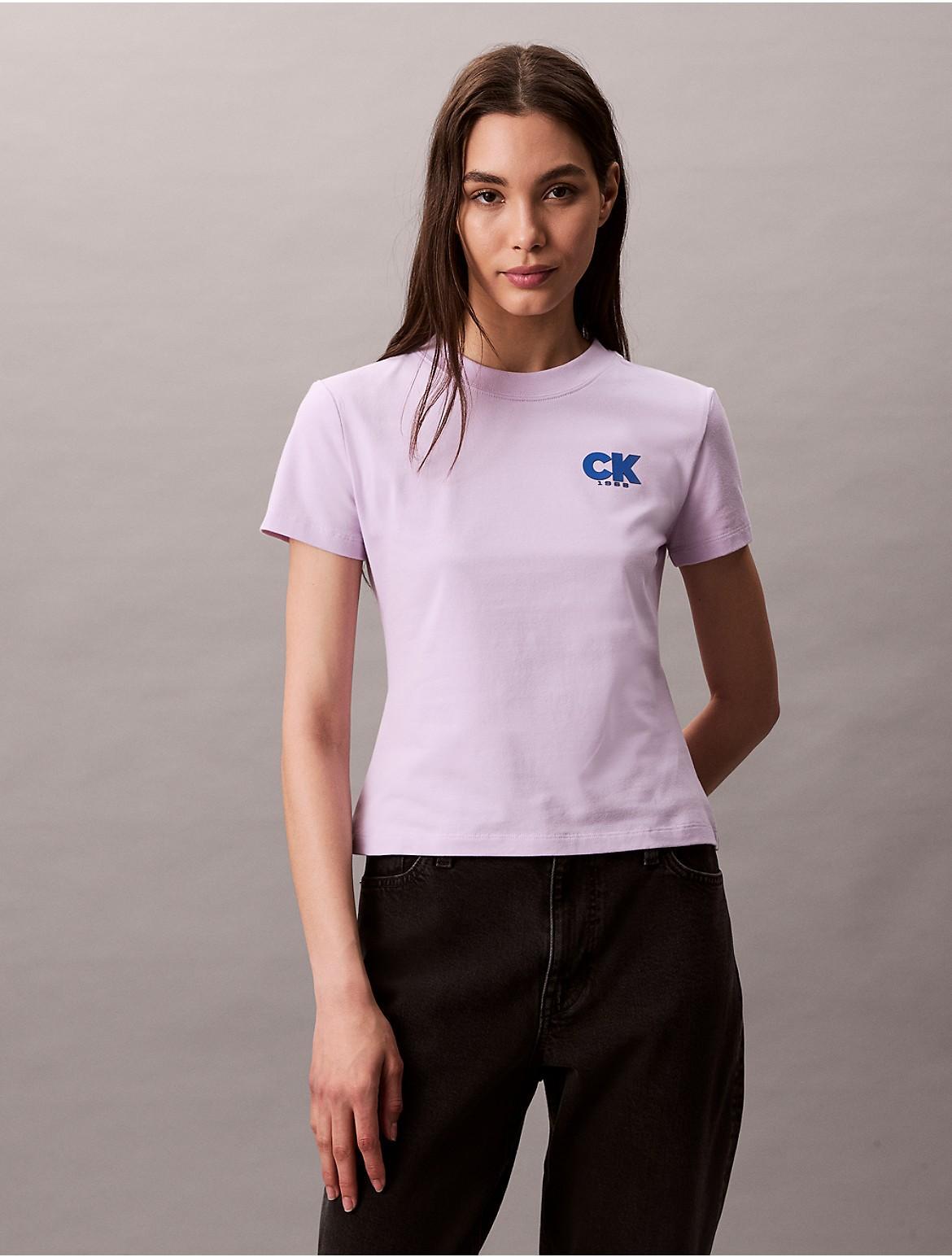 Calvin Klein Womens Monogram Logo 1968 Graphic Slim T-Shirt - Purple Product Image