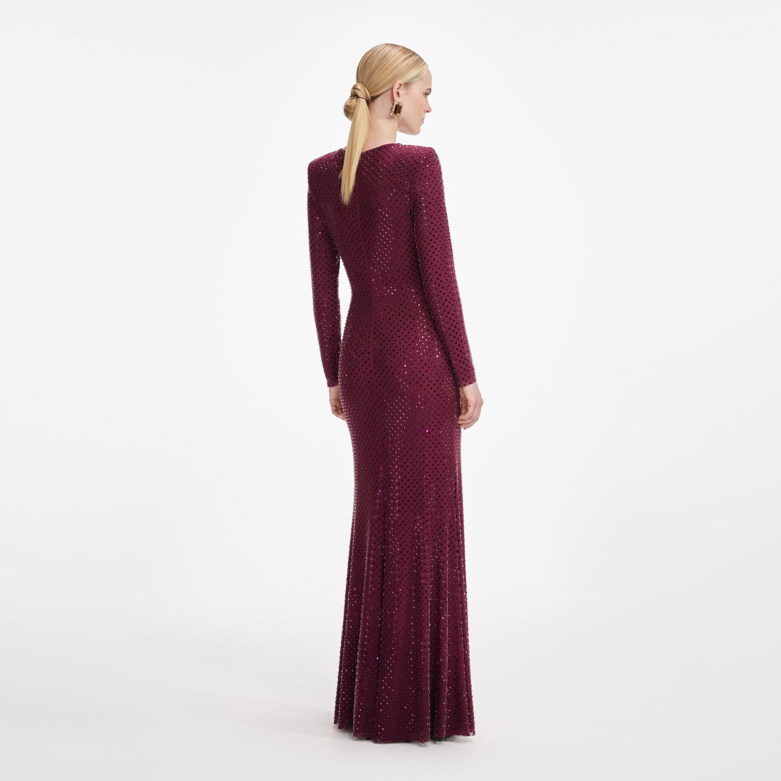 Burgundy Rhinestone Keyhole Maxi Dress Product Image