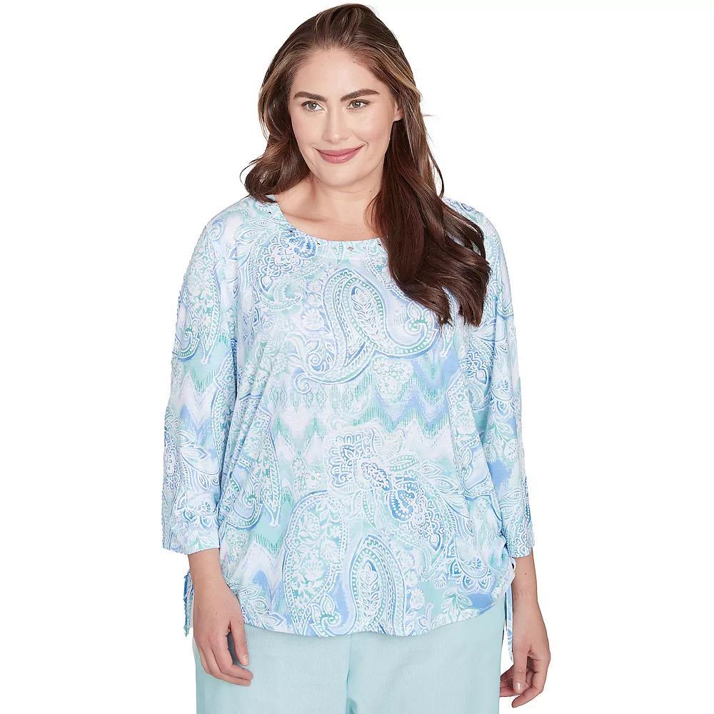 Plus Size Alfred Dunner Island Mint Paisley Ruched Side Top, Women's, Size: 3XL, Green Team Product Image