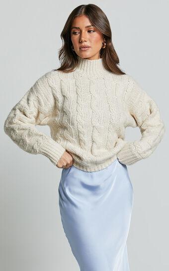 Melalyn Jumper - Drop Shoulder Cable Knit Jumper in Stone Product Image