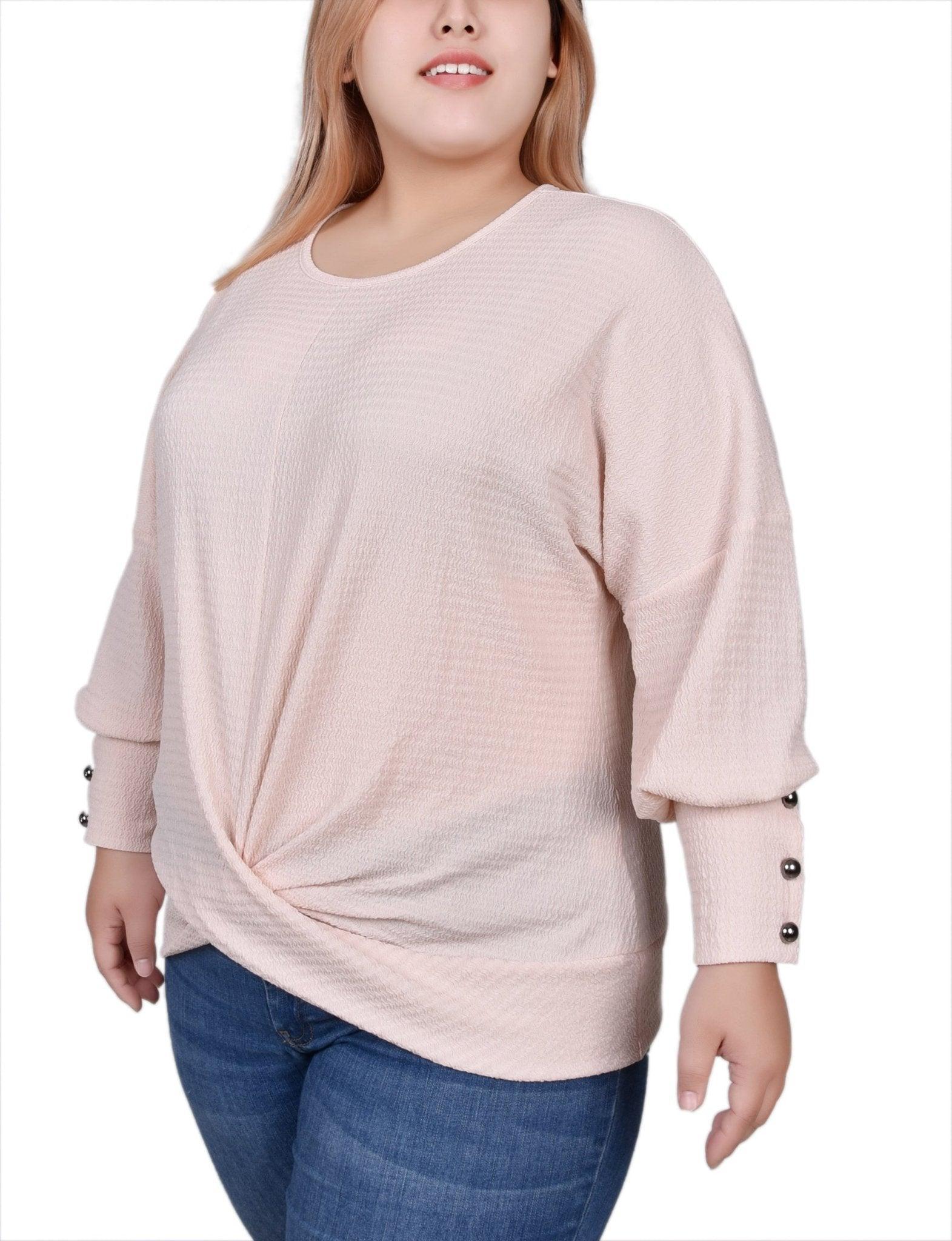 Shell Pink Long Sleeve Textured Knit Top - Plus Product Image