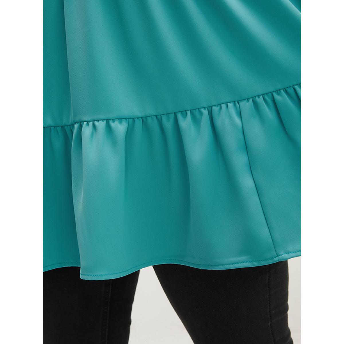 Plus Size Aegean Solid V Neck Lantern Sleeve Ruffle Hem Blouse Without Belt Women Elegant Long Sleeve V-neck Dailywear Blouses BloomChic 30/6X Product Image