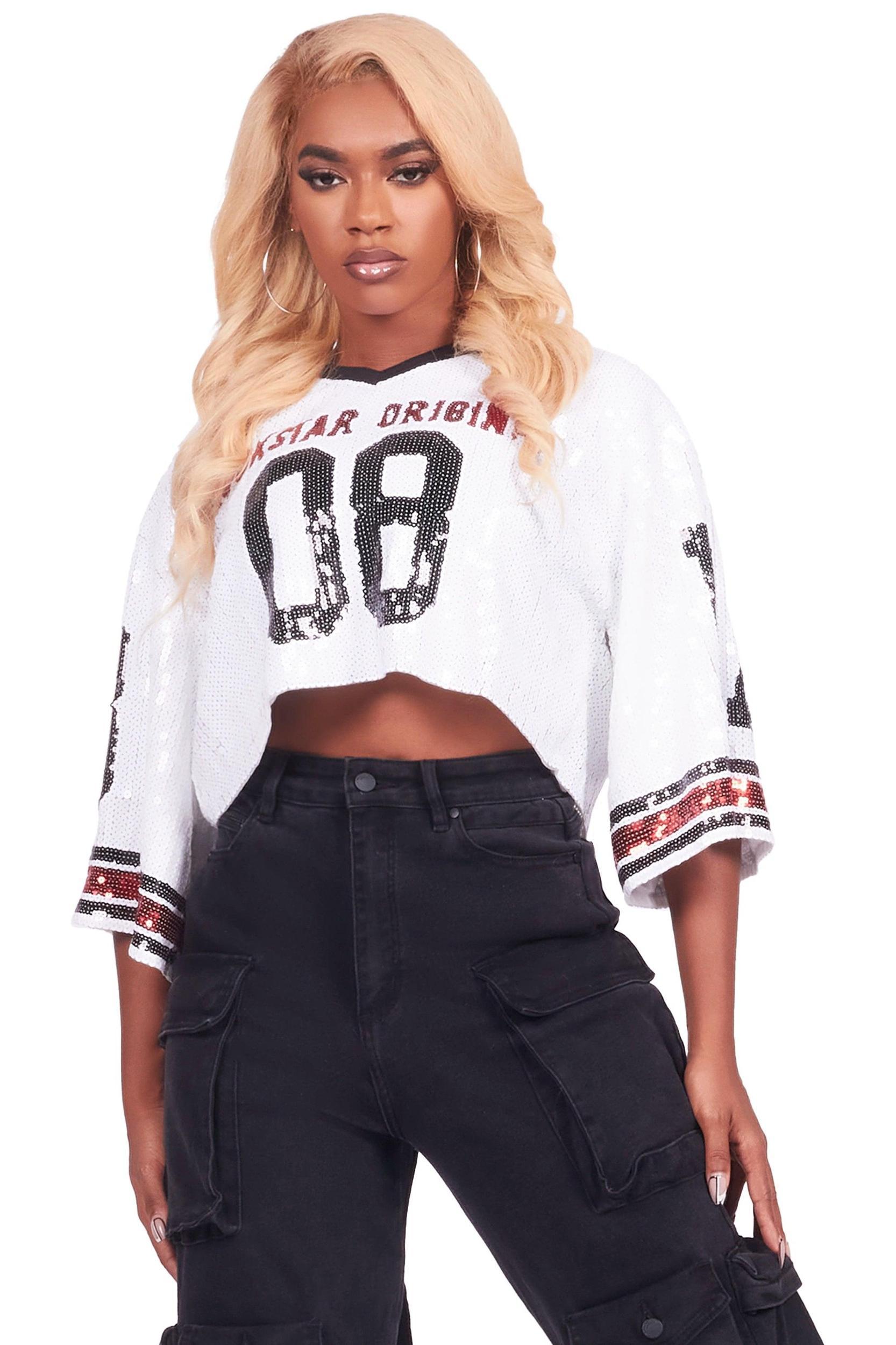 Alisha White Sequin Crop Jersey Female Product Image