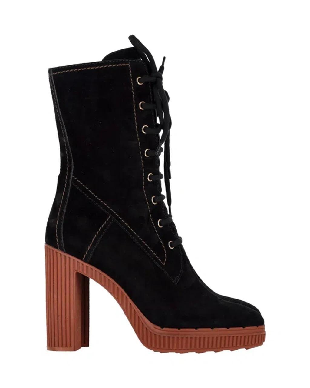 TOD'S Women's Suede Block Heel Ankle Boots In Black Product Image