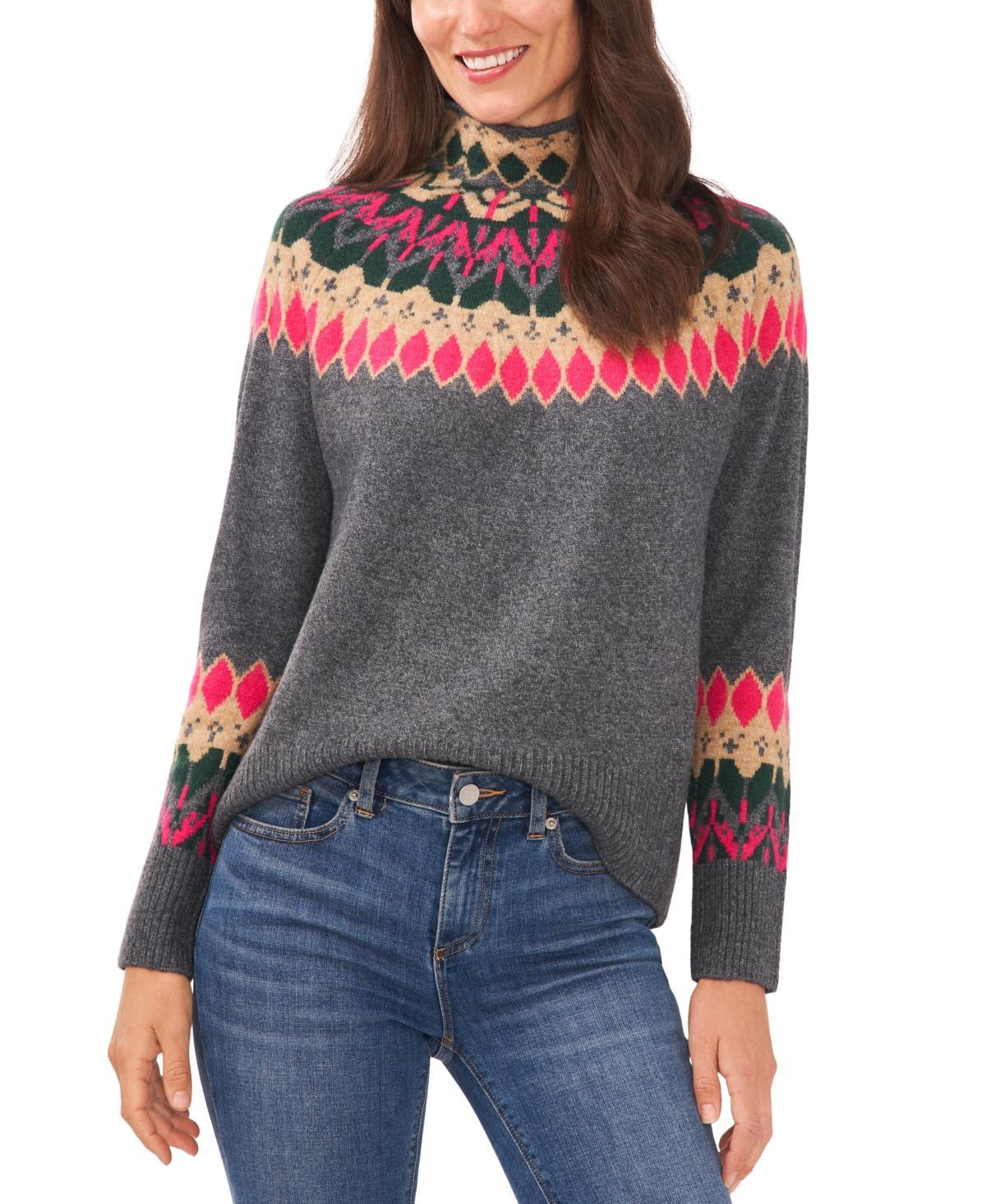 CeCe Womens Fair Isle Long Sleeve Mock Neck Sweater Product Image