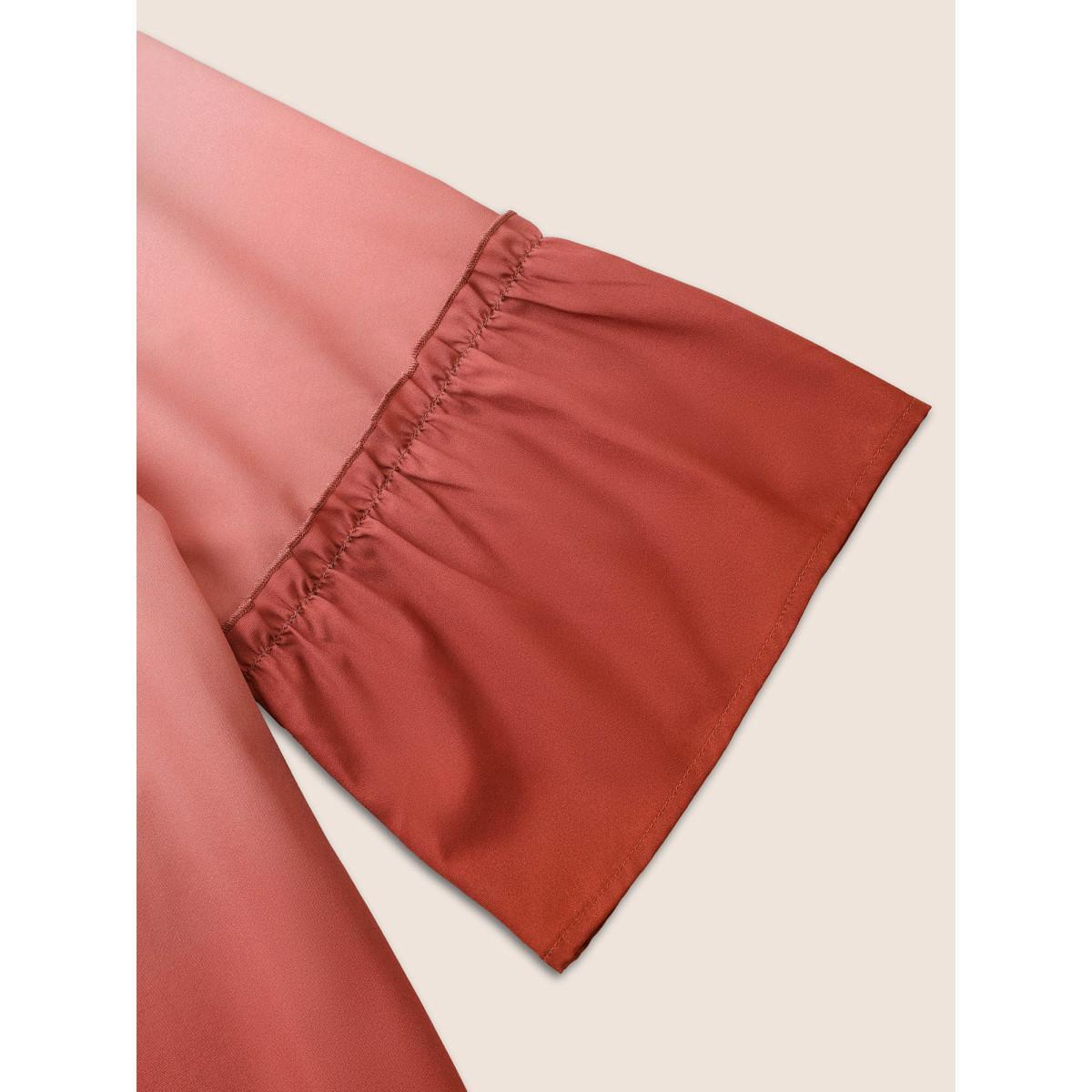 Plus Size Scarlet Ombre Tie Neck Gathered Ruffle Sleeve Blouse Women Resort Elbow-length sleeve Notched collar Vacation Blouses BloomChic 26/4X Product Image