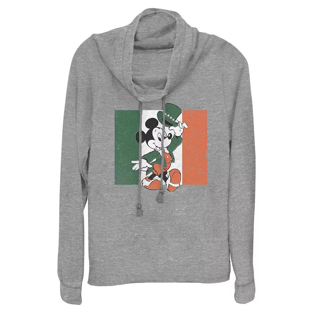 Disneys Mickey Mouse Ireland Flag Womens Cowlneck Graphic Lightweight Long Sleeve Gray Grey Product Image