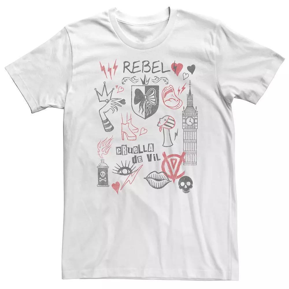 Big & Tall Disney Cruella Rebel Fashion Sketches Tee, Men's, Size: 5XL, White Product Image