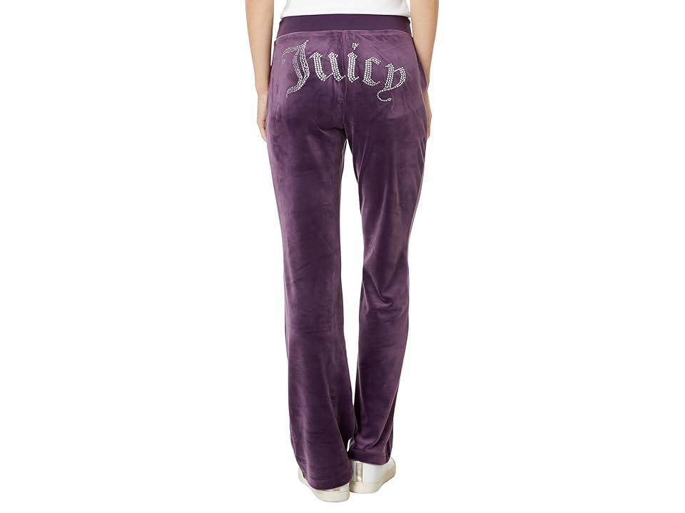 Juicy Couture Solid Rib Waist Velour Pant W/Drawcord (Plum) Women's Clothing Product Image