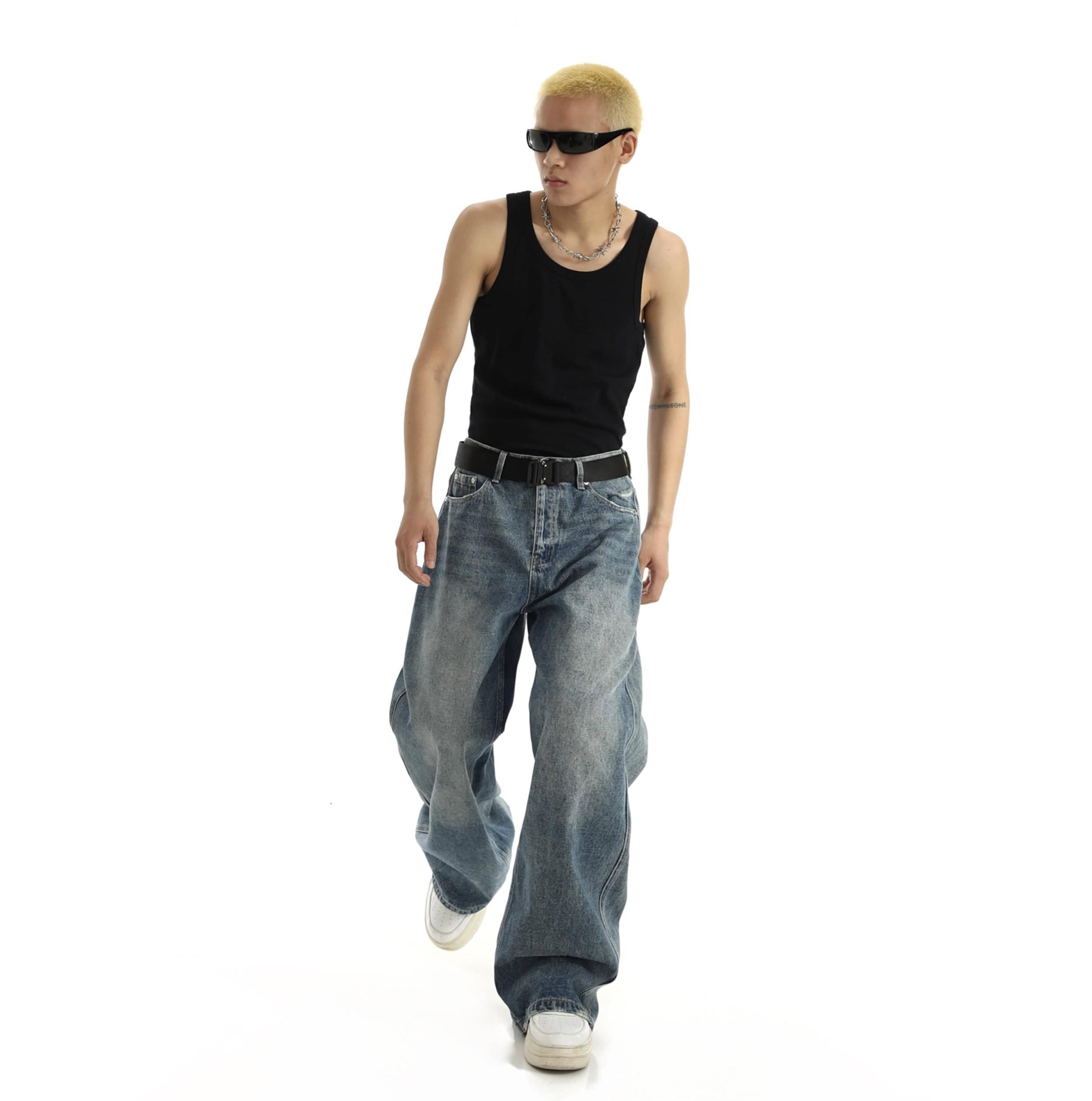 RT No. 9593 WASHED BLUE STRAIGHT DENIM JEANS Product Image