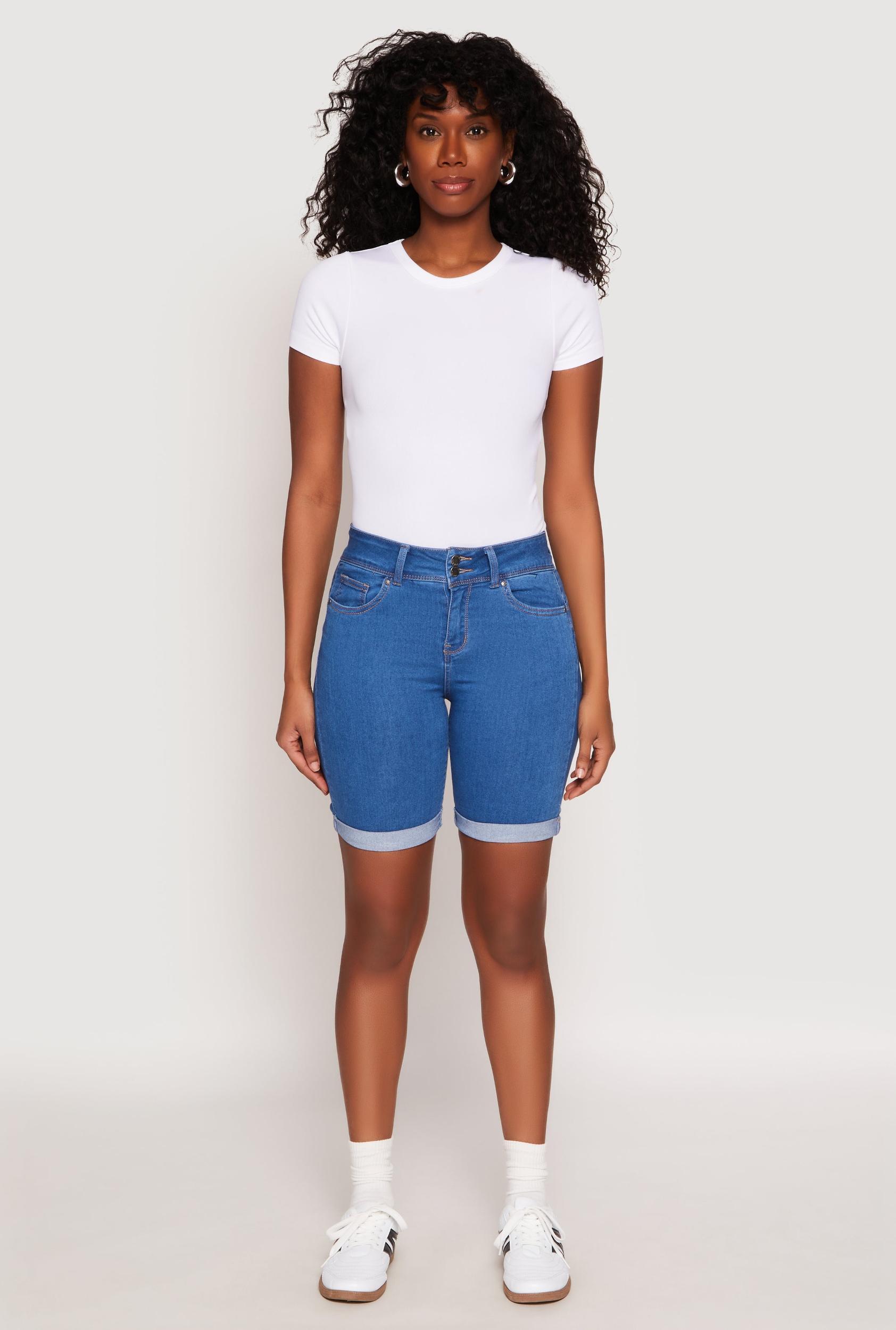 Womens WAX Fixed Cuff Bermuda Denim Shorts Product Image