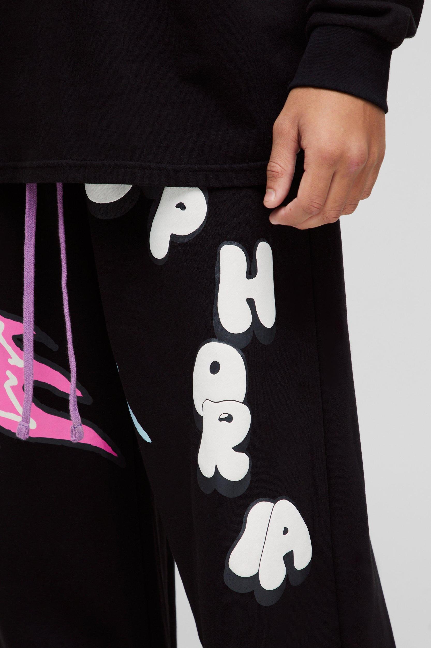 Wide Leg Doodle Graphic Puff Print Sweatpants | boohooMAN USA Product Image