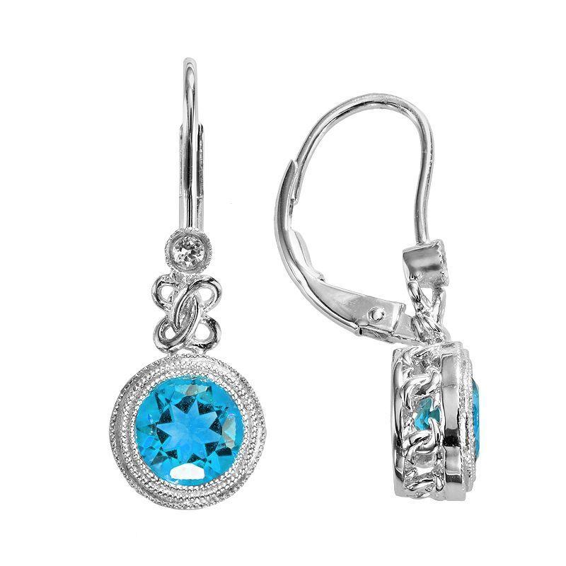 Sterling Silver Blue Topaz and Lab-Created White Sapphire Drop Earrings, Women's Product Image