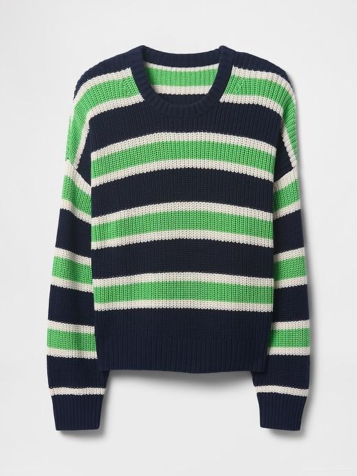 100% Cotton Shaker-Stitch Crewneck Sweater Product Image