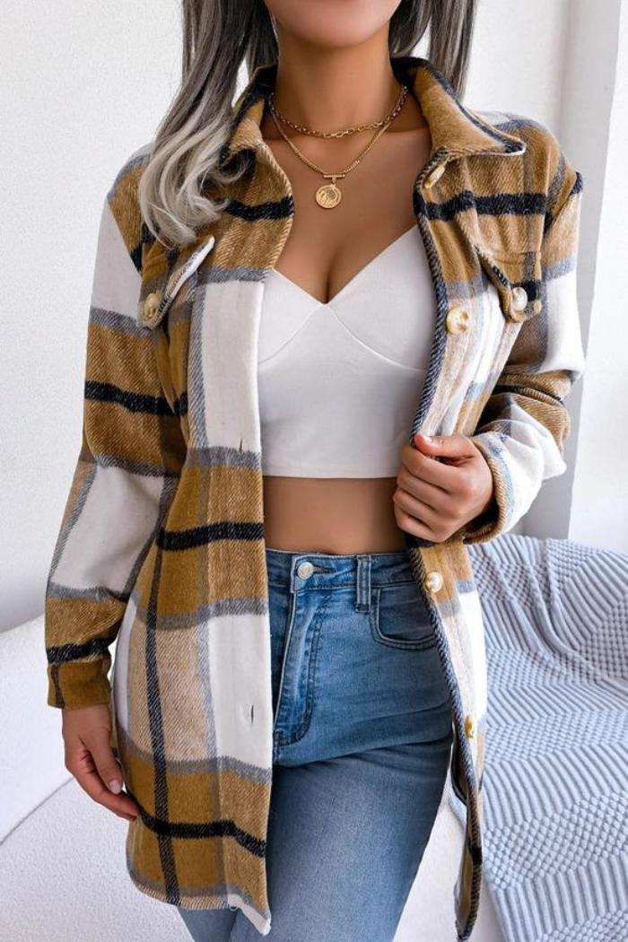 Women Belted Plaid Pattern Button Down Product Image