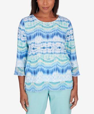 Alfred Dunner Womens Hyannisport Tie Dye Three Quarter Sleeves Top Product Image