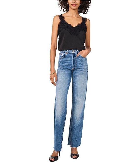Vince Camuto Woven V-Neck Sleeveless Lace Trim Blouse Product Image