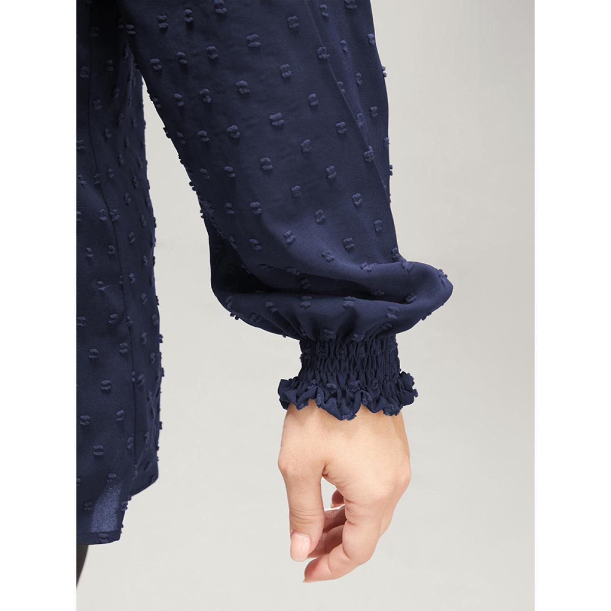 Plus Size Navy Polka Dot Frill Trim Shirred Keyhole Blouse Women Elegant Long Sleeve Round Neck Dailywear Blouses BloomChic 30/6X Product Image