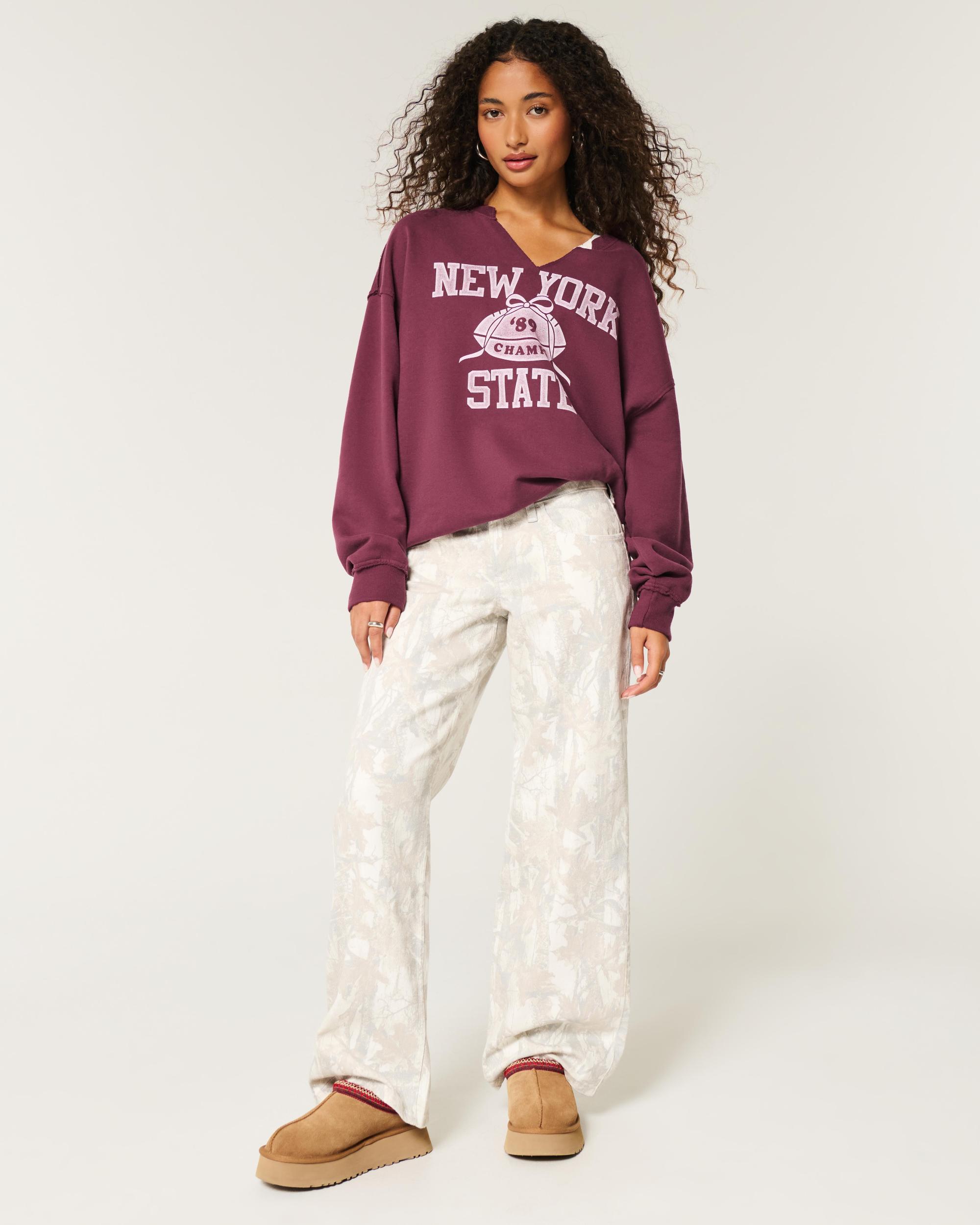 Oversized Camo Number Graphic Notch-Neck Sweatshirt Product Image