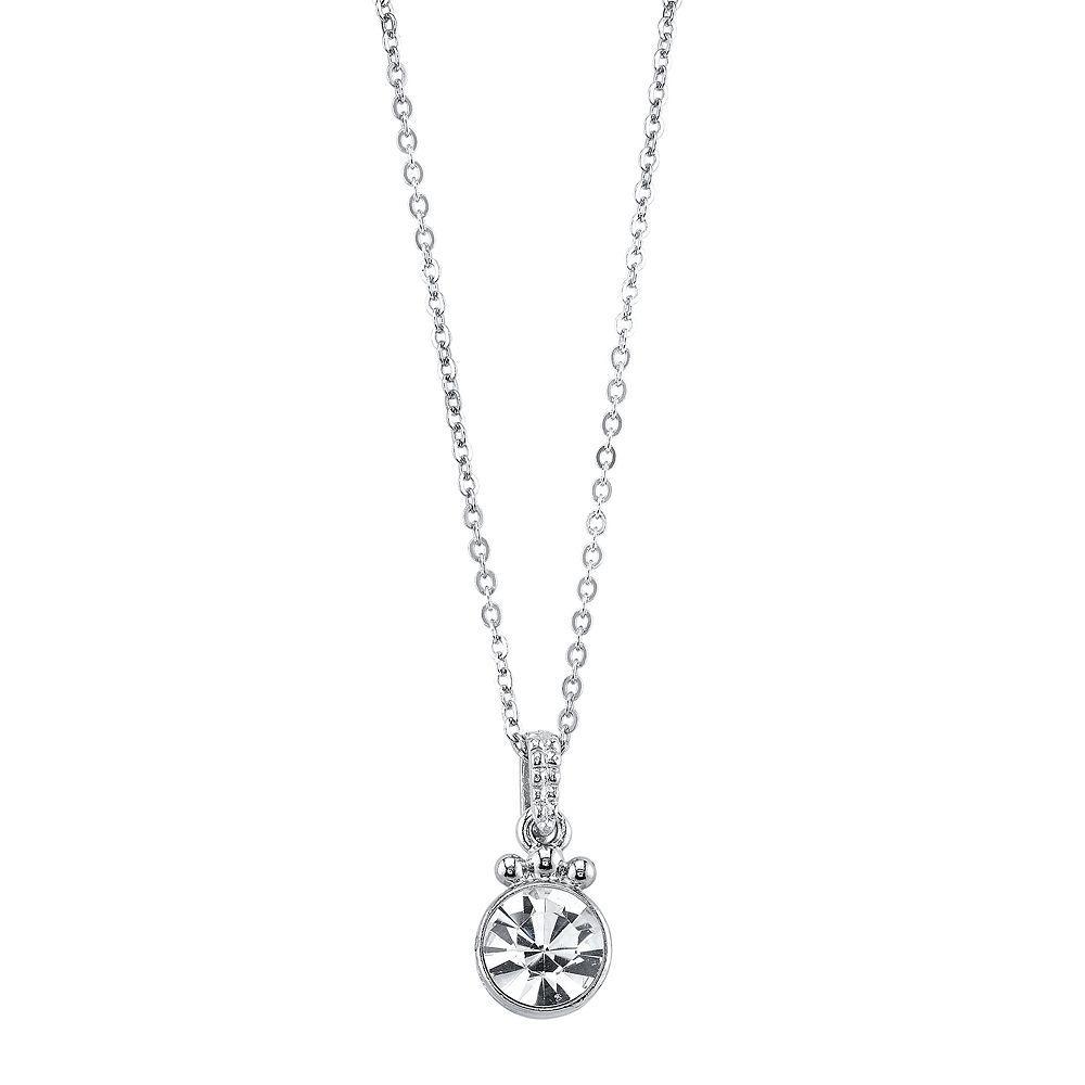 1928 Crystal Round Pendant Necklace, Womens Silver Tone Product Image