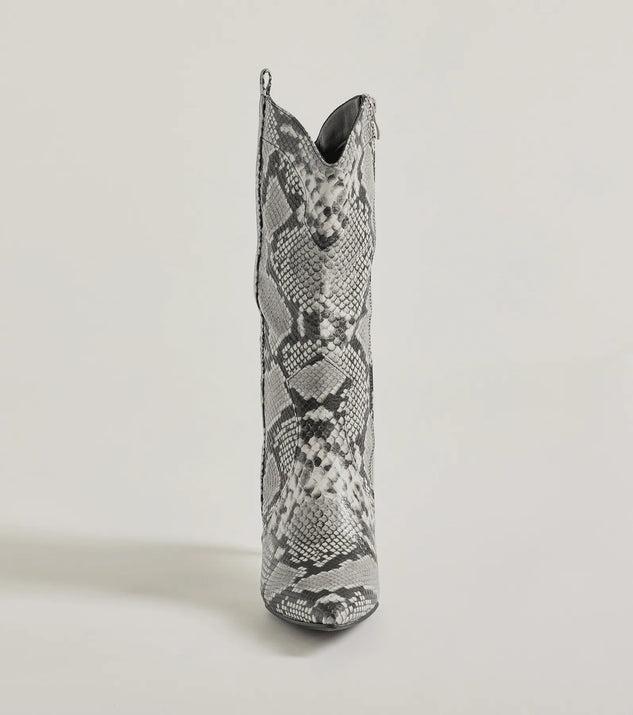 Sassy Aura Faux Leather Stiletto Snake Boots Product Image