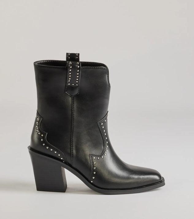 Chic Western Studded Faux Leather Booties Product Image
