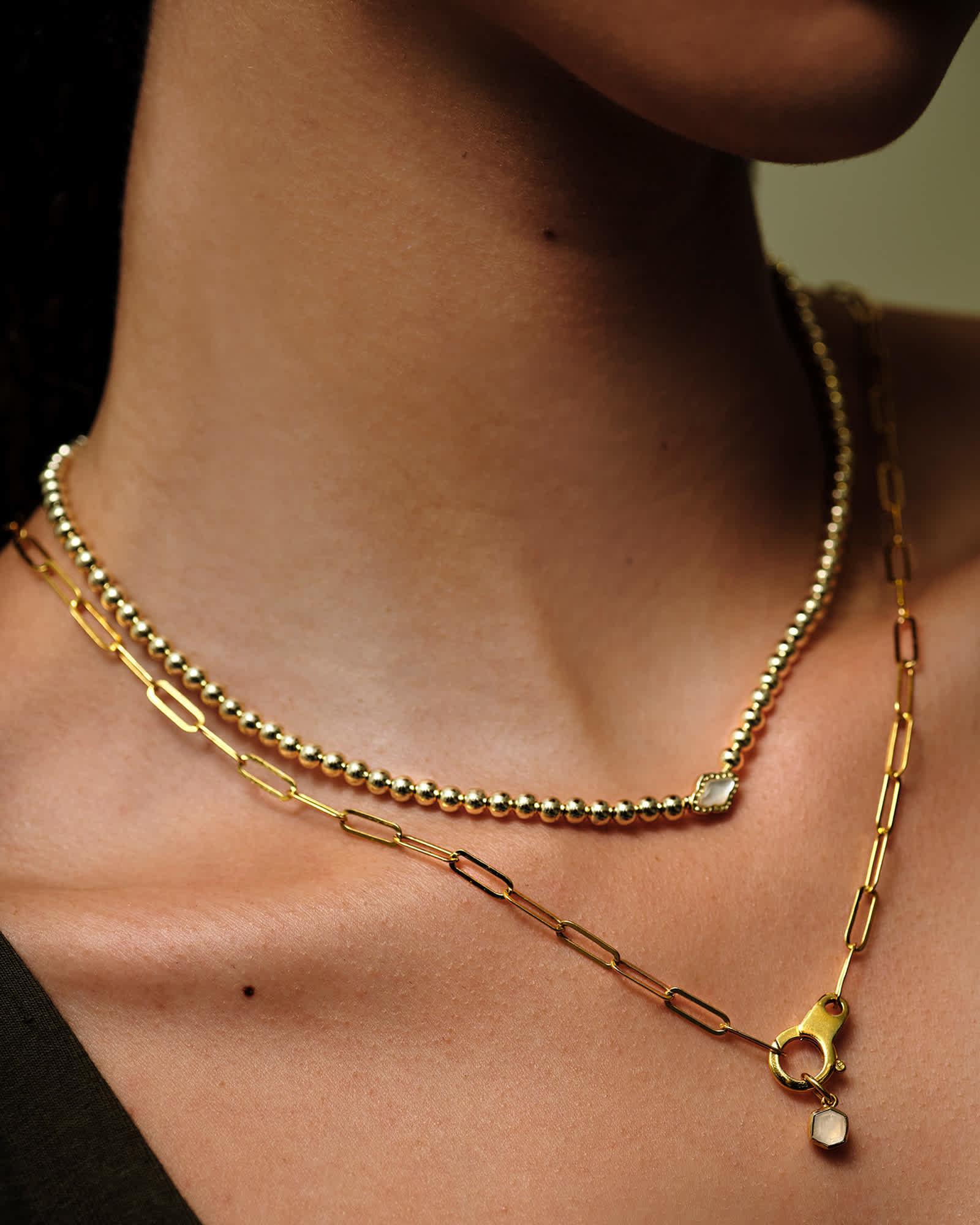 Abbie Gold Beaded Necklace in Azalea Illusion Product Image