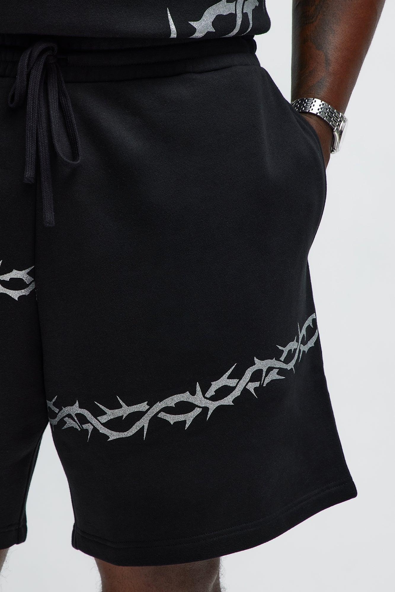 Tyson Relaxed Barbed Wire Shorts - Black Product Image