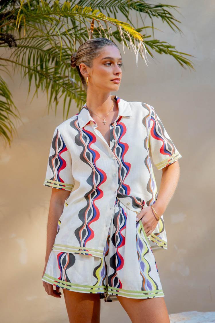 Introspective Linen Shorts Swirl Product Image