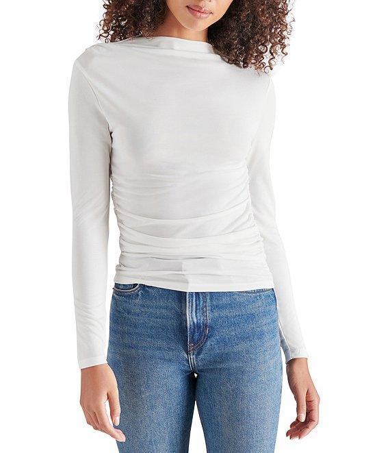 Steve Madden Elvira Knit Jersey Drape Neck Long Sleeve Ruched Top Product Image