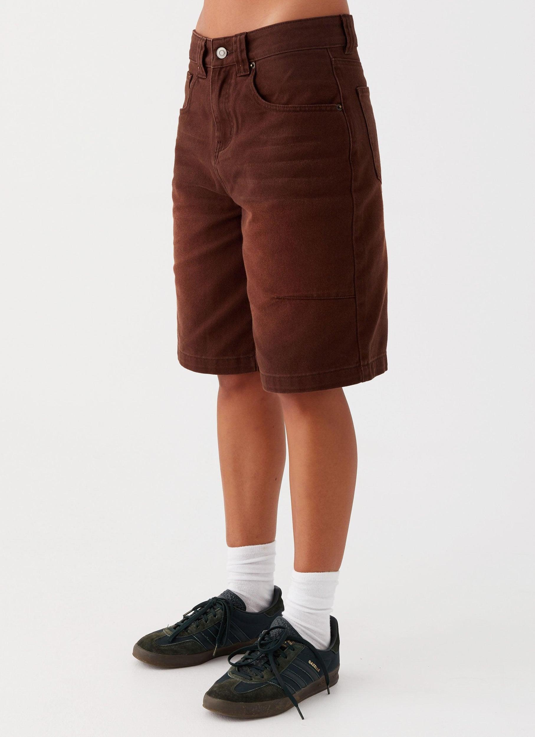 Heading South Denim Jorts - Brown Product Image