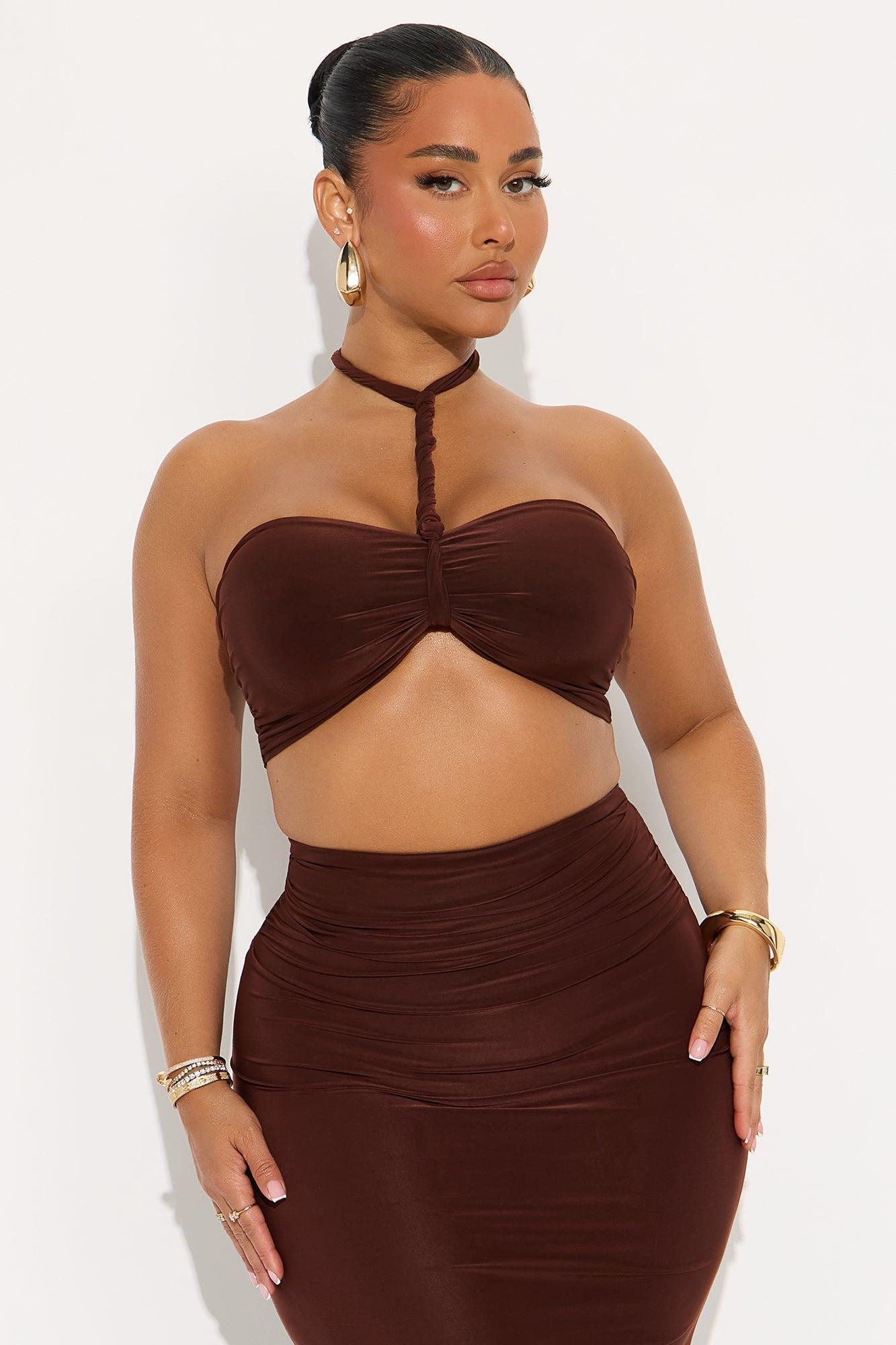 Make Believe Halter Skirt Set - Brown Product Image