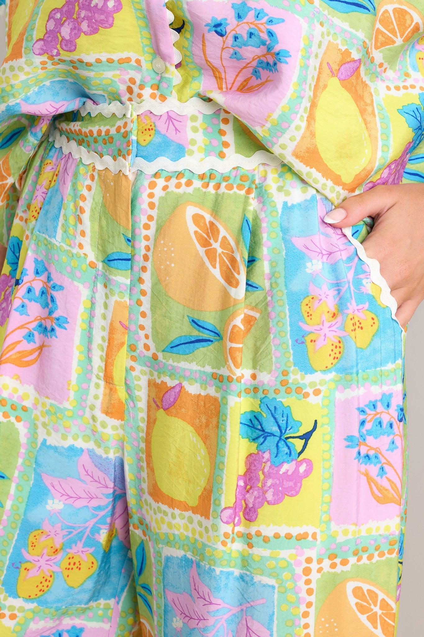 Fruitful Fun Green Tropical Print Pants Product Image