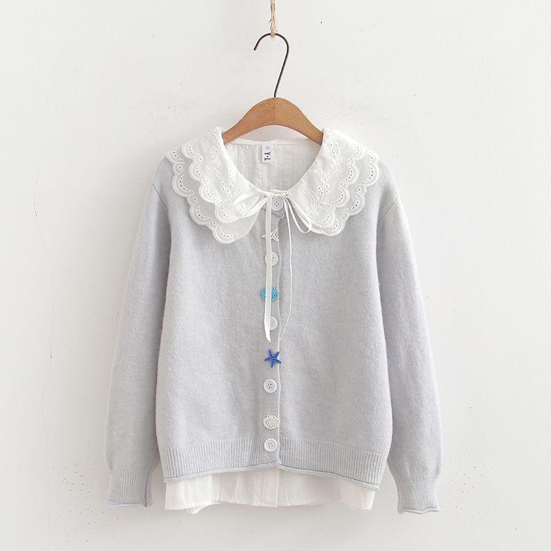 Scallop Trim Collar Button-Up Cardigan Product Image