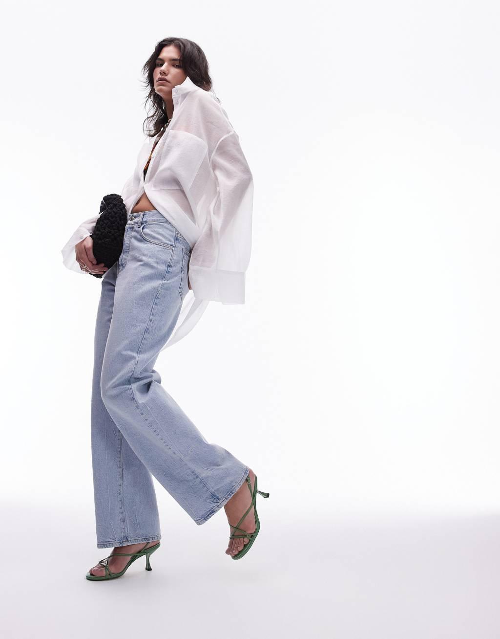 Topshop mid rise Column jeans in vintage bleach Product Image