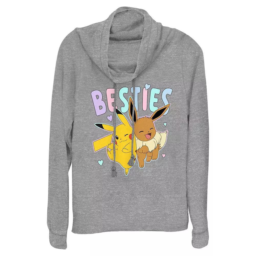 Womens Pokemon Pokemon And Eevee Besties Cowlneck Graphic Lightweight Long Sleeve Gray Grey Product Image