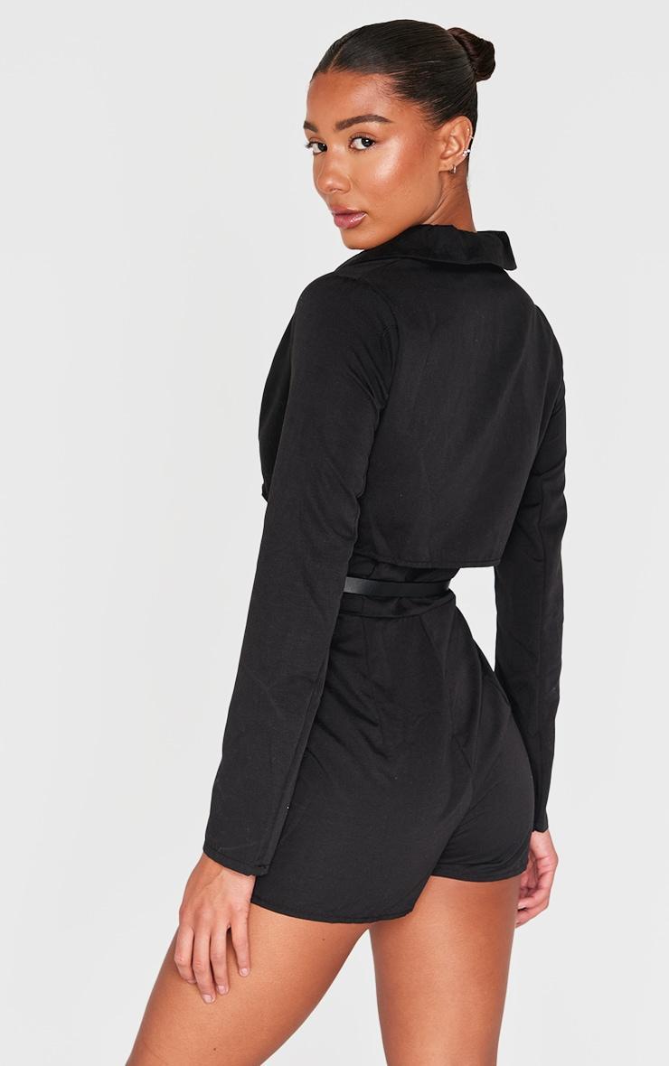 Black Tailored Woven Long Sleeve Romper Product Image