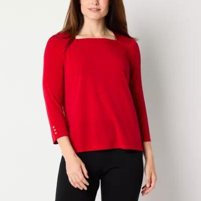 Liz Claiborne Womens Square Neck 3/4 Sleeve Blouse Product Image