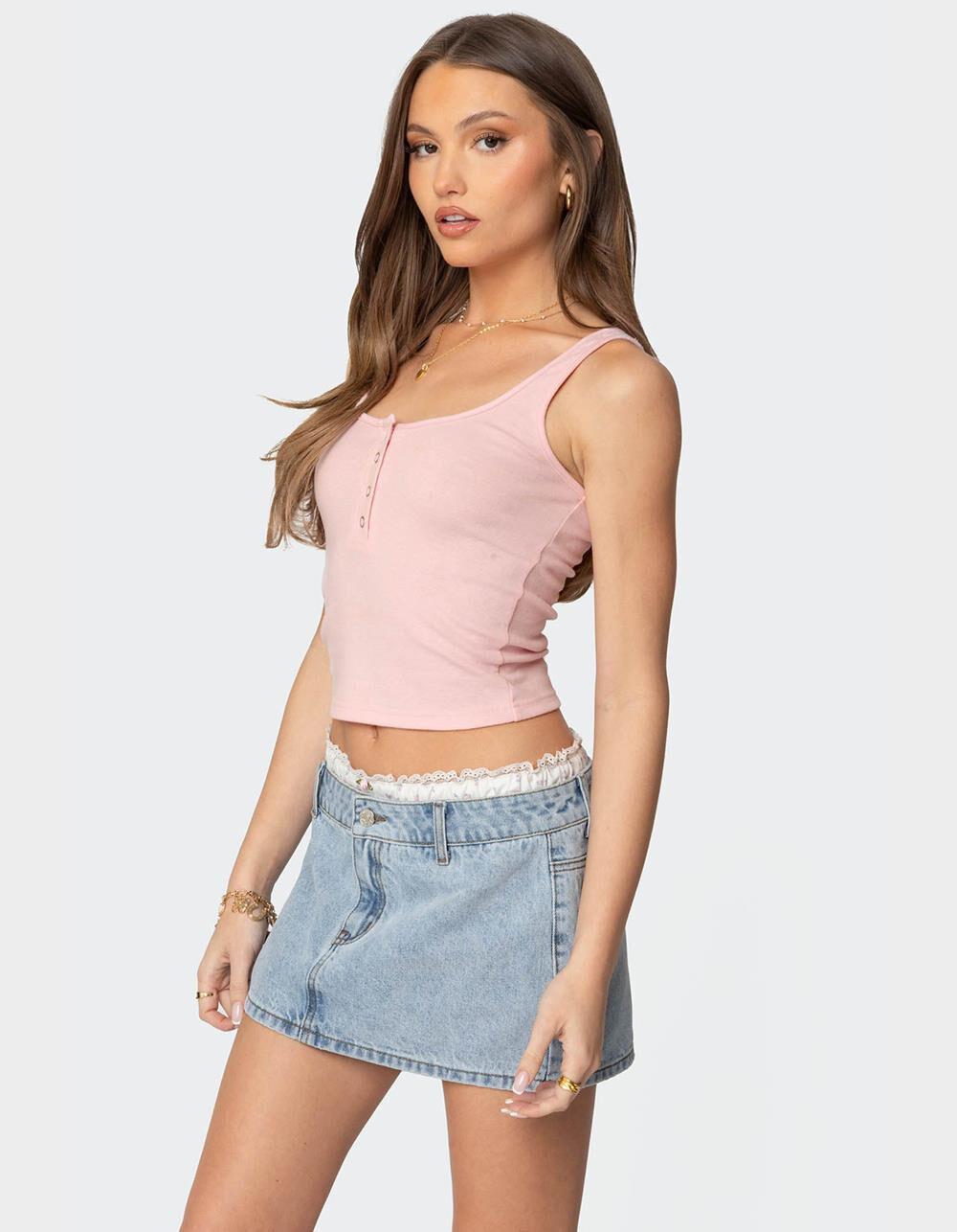 EDIKTED Tiana Henley Tank Top - PINK Product Image