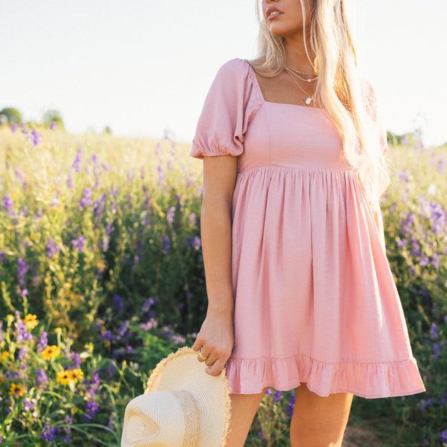 All Together Now Pink Square Neck Mini Dress FINAL SALE Product Image