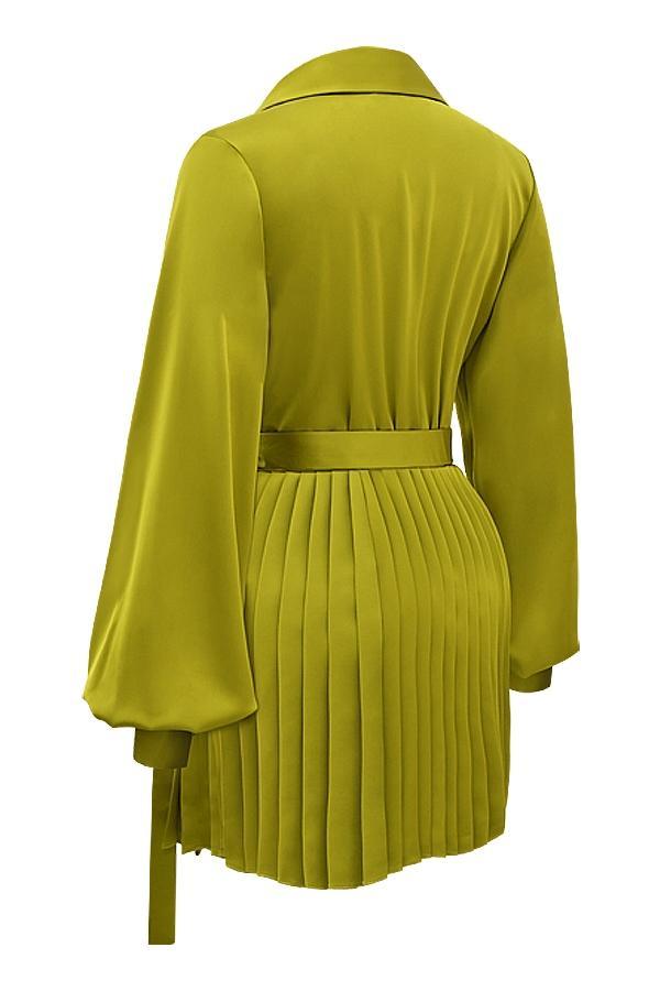 Allegra Chartreuse Pleated Shirt Dress Product Image