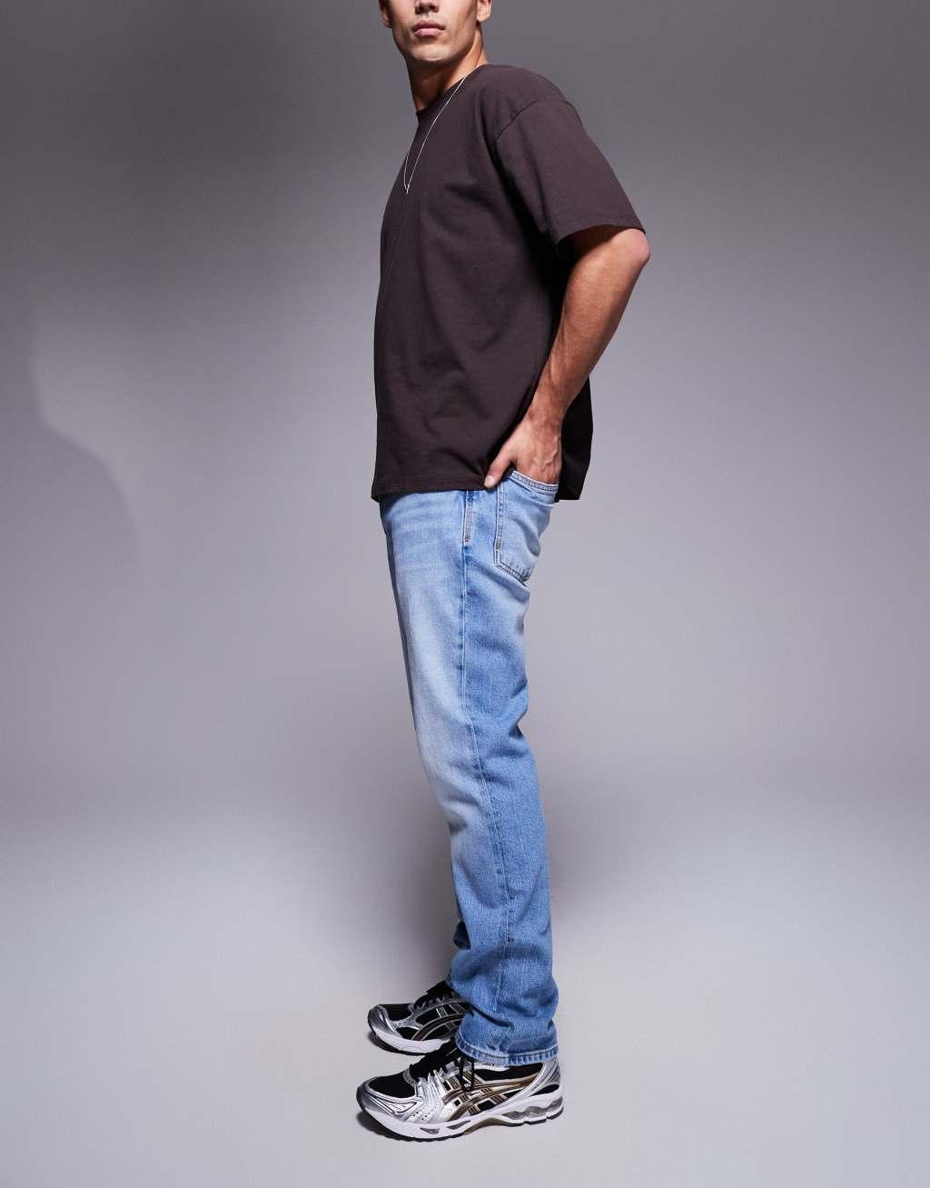 River Island straight leg jeans in lightwash blue Product Image