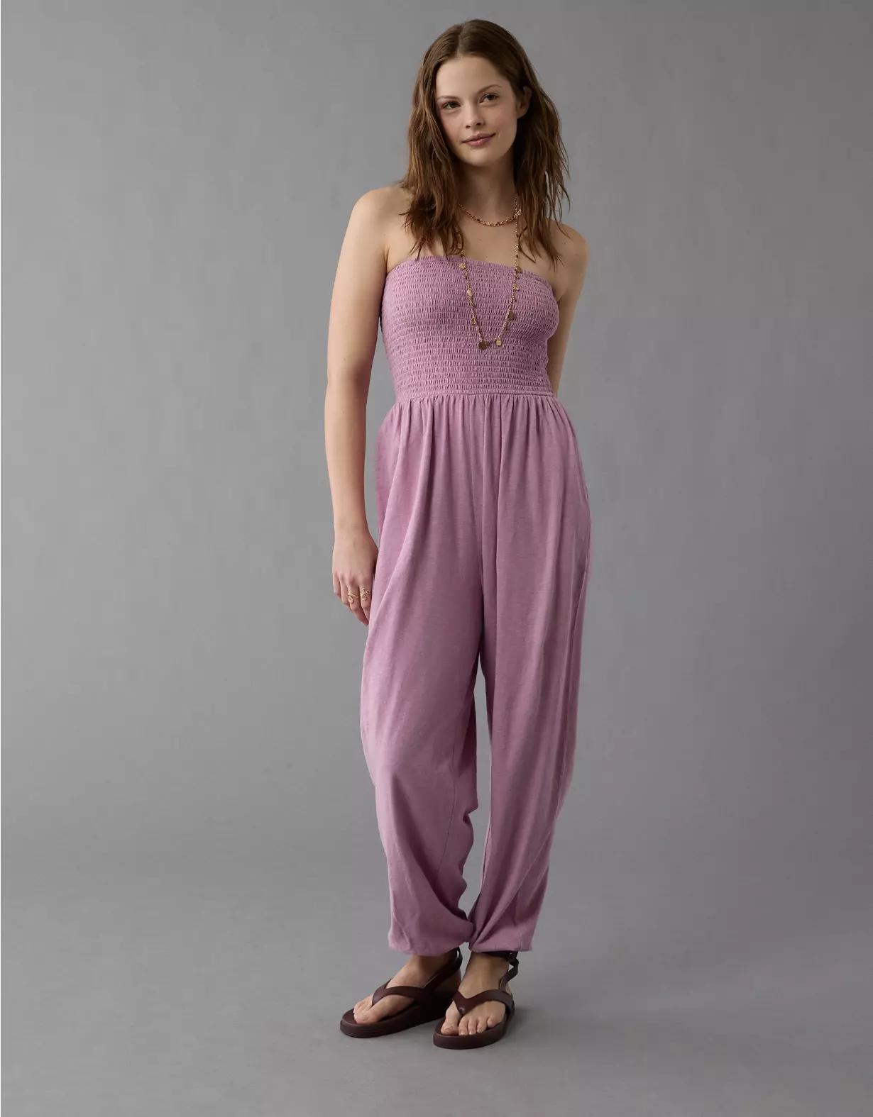 AE Sunchaser Knit Smocked Tube Jumpsuit Product Image