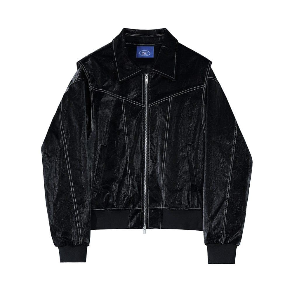 RT No. 9416 BLACK STITCHED ZIP-UP LEATHER JK Product Image