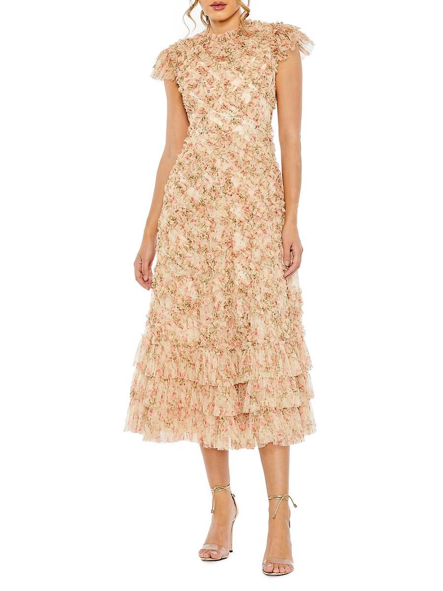 Womens Floral Ruffle Cocktail Dress Product Image