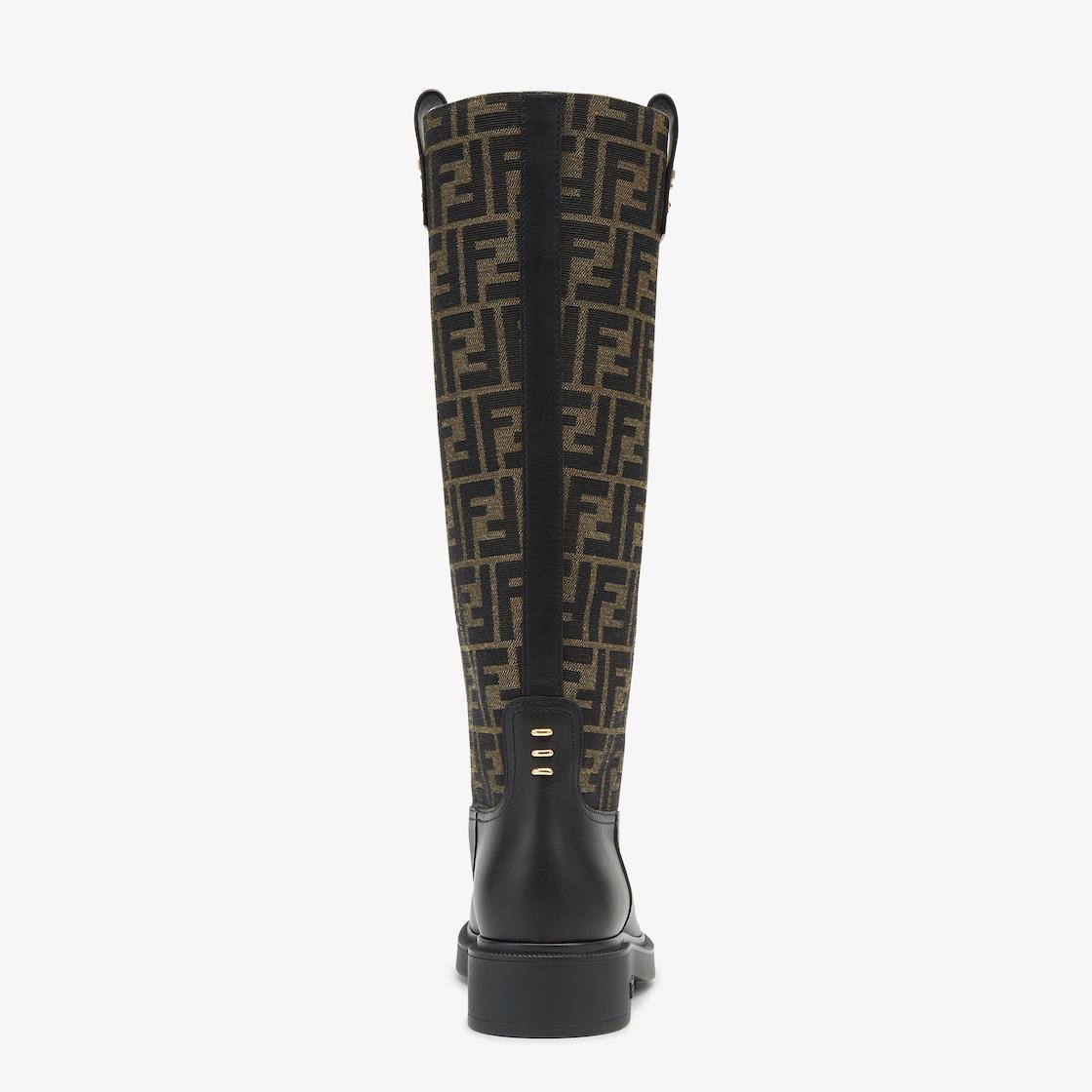 Fendi FiloBlack leather and brown FF fabric boots Product Image